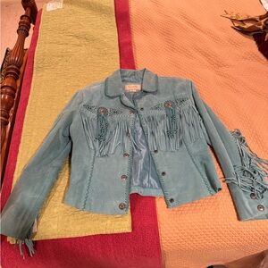 Scully Teal Leather Fringe Jacket